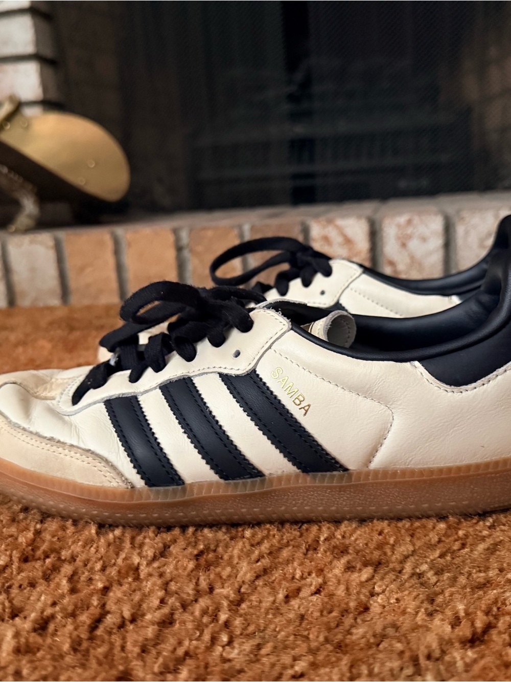 adidas Samba Leather Sneakers in White and Black with Gum Sole